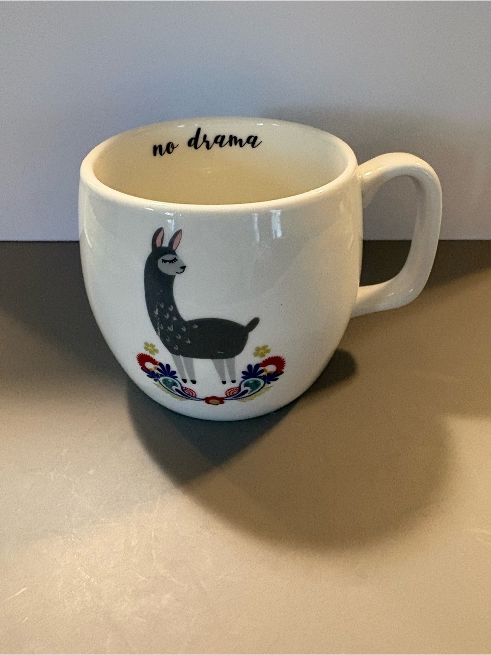 Opalhouse White Mug with Gray Llama and Multicolor Floral Accents
